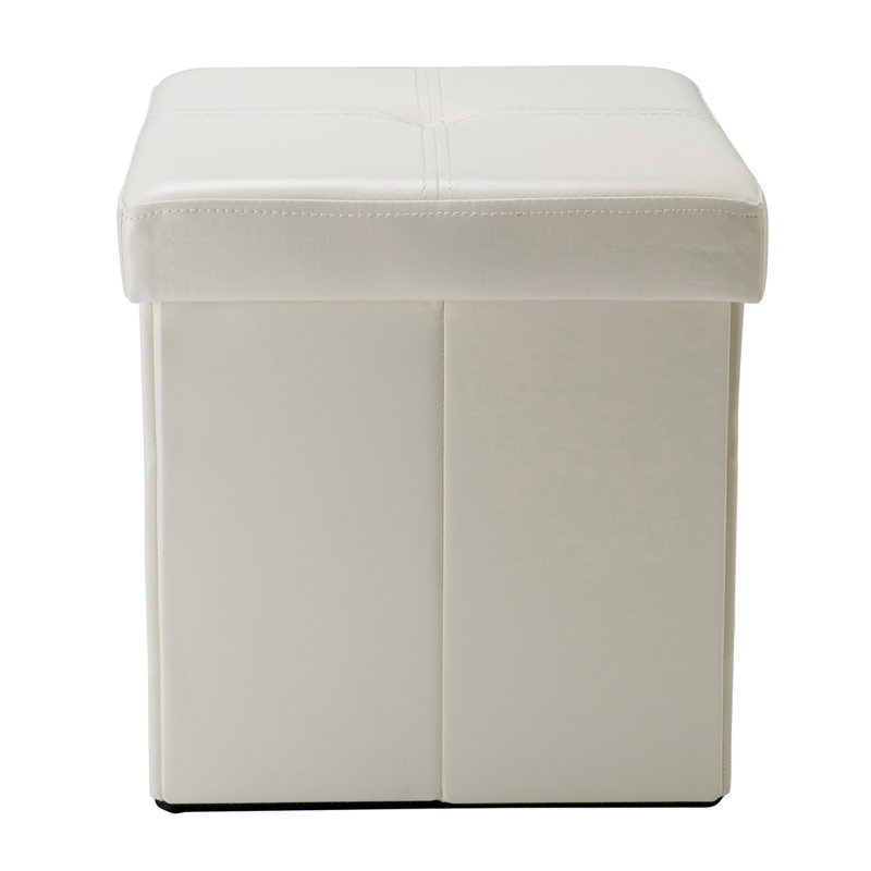 Besma Faux Leather Ottoman, Ivory Faux Leather