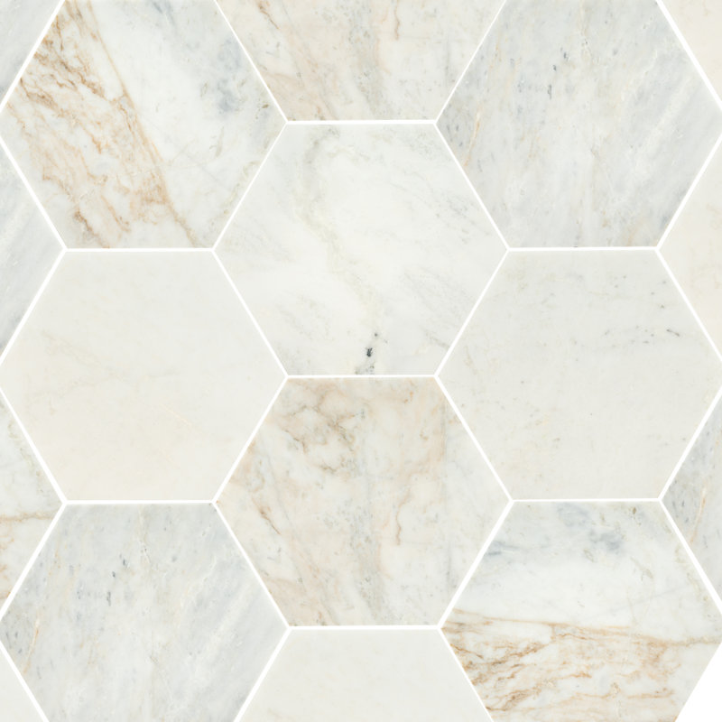 Castella de Blanc Hexagon 8 in. x 9 in. Honed Marble Floor and Wall Tile