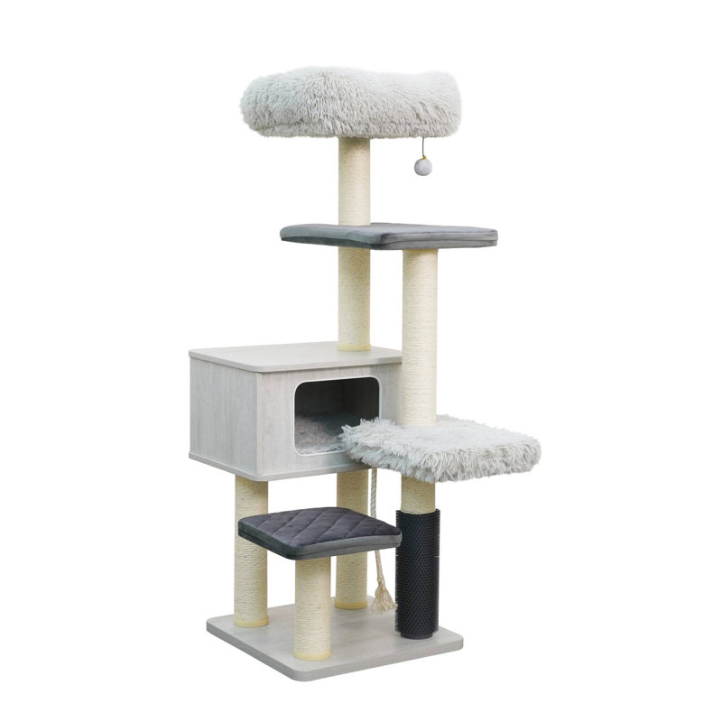 54" Cat Tree with Condo, Scratching Posts, and Rope Toy