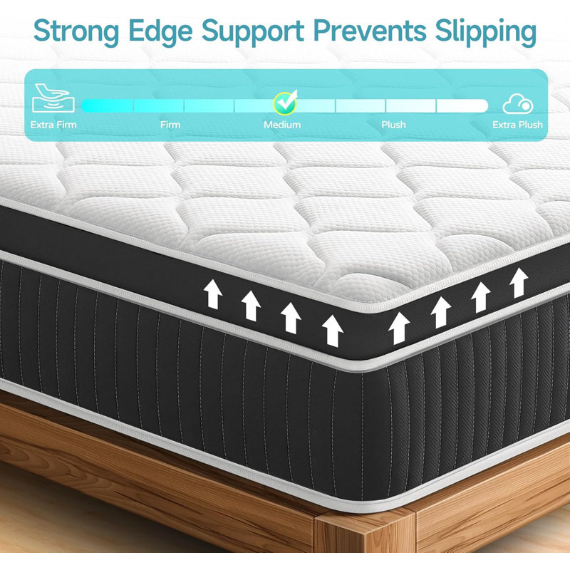 Queen 14-Inch Hybrid Mattress in a Box, Memory Foam & Coils, Medium Firm Feel with Edge Support
