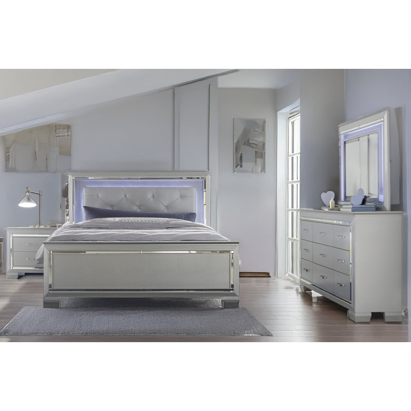 Ensemble de chambre à coucher tapissier Ursula, Argent, Très grand