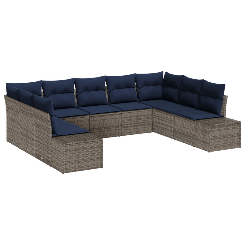 vidaXL Garden Sofa Set with Cushion 9 pcs Grey Poly Rattan, Gray