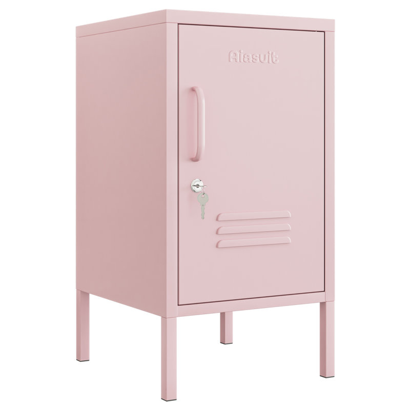 Lockable Metal End Table with Storage Cabinet, 2-Tier Nightstand with Adjustable Shelf, Easy Assembly Side Table for Living Room Bedroom Home Office