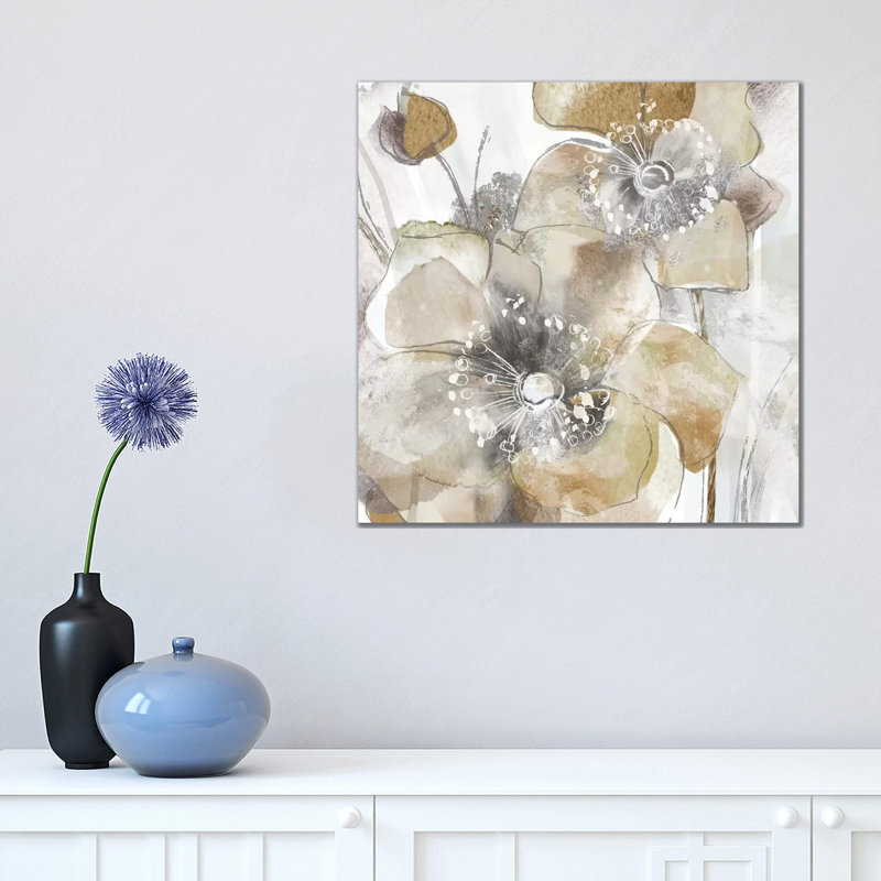 Taupe Spring Poppy Ii by Maria Donovan - Wrapped Canvas Painting, No Frame, 45.72 cm H x 45.72 cm W x 1.91 cm D