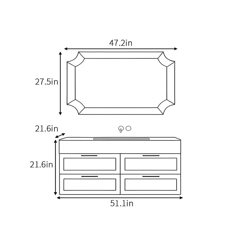 Armoire de salle de bain de style français, Noir, 51"
