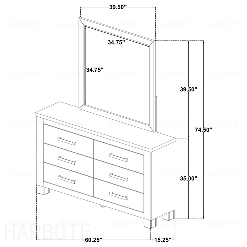 Commode 6 tiroirs avec miroir Sansome