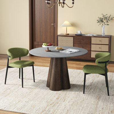 3/5/7 Pcs Mid-century Luxury Round Sintered Stone Dining Table Sets With Comfort Ergonomic Design Kitchen Chairs For Seat 2-6