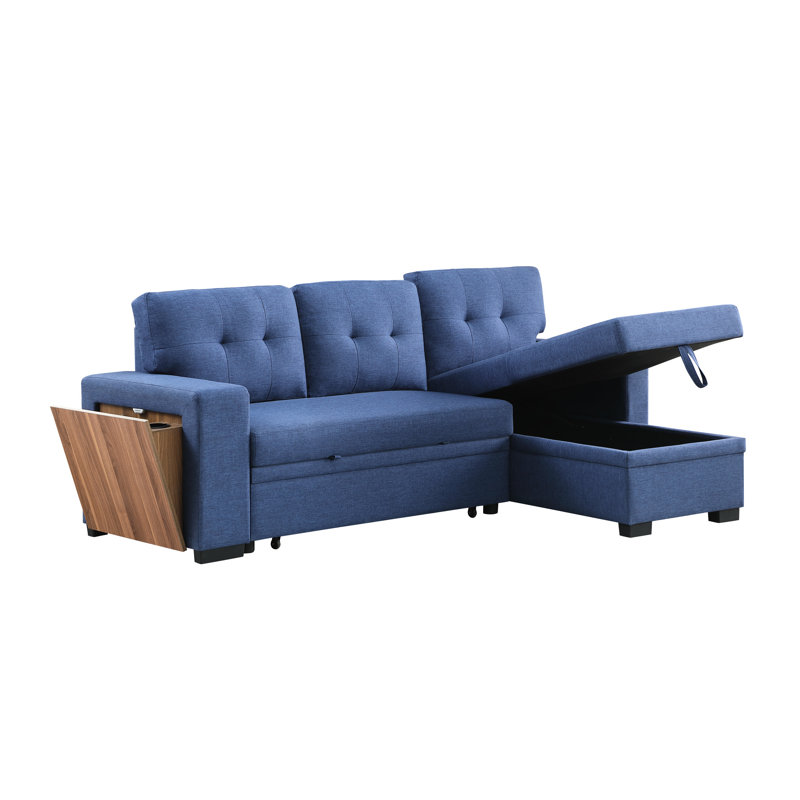Canapé modulaire 3 pièces en lin, bleu, rembourré de mousse, l 92 po x P 53 po, H 34,5 po, canapé modulaire et porte-gobelet ouvert, bleu, 92 po x 53 po x 34,5 po,