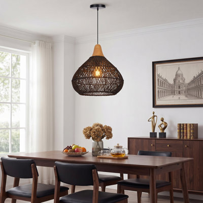Bohemian Vintage Black Rattan Pendant Lamp for Kitchen Island