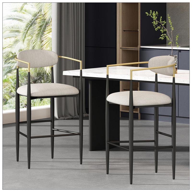 Tabourets de bar en tissu avec pieds en métal, ensemble de 2