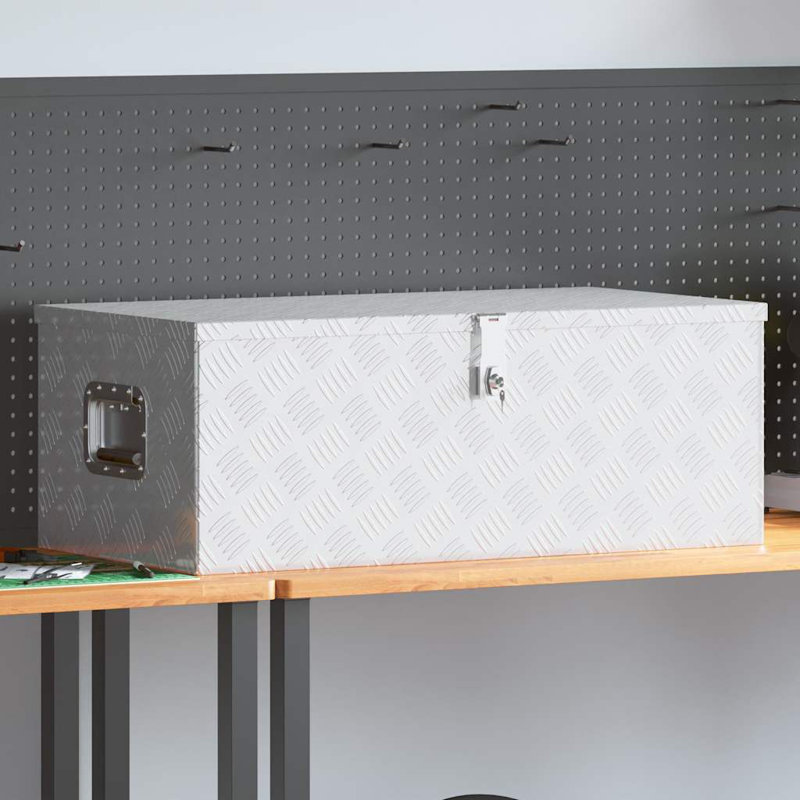 Tool Box Outdoor Storage Box with Locking System Tool Chest Aluminum, 15.75" H x 43.5" W x 15.16" D, Silver