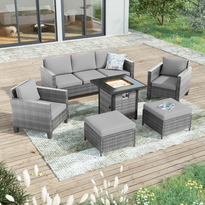Canapé de patio 6 pièces avec foyer carré et repose-pieds