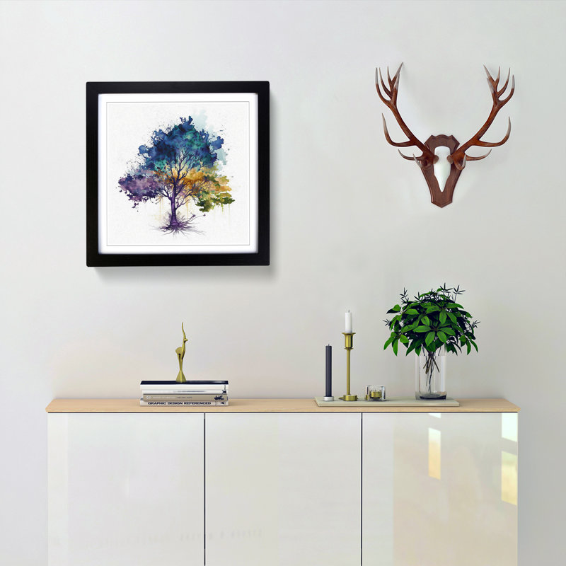 Tree Watercolour - Framed Print, Black