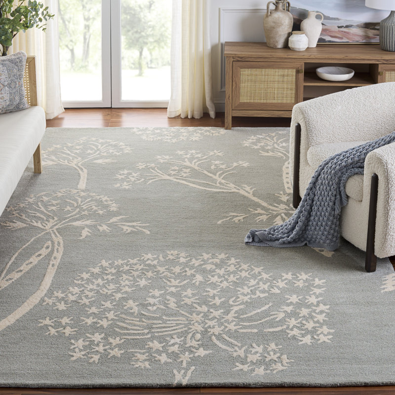 Tapis floral en laine / viscose touffeté à la main Hodgson, Carré 5 pi