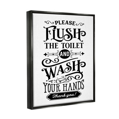 «Flush & Wash Hands», impression de style rétro par lettrage et doublure - reproduction de cadre flottant sur toile