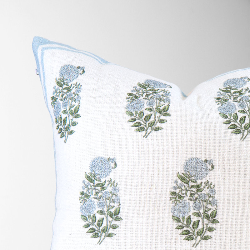 Floral Cotton Pillow Cover, 14"H x 24"W, Sky Blue Floral, Lumbar