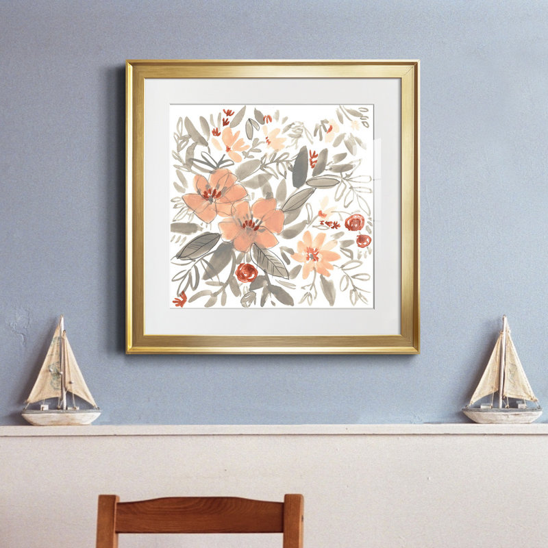 13_Pêche et rouille Blooms I-Premium, reproduction encadrée - prête à être accrochée, Papier avec cadre doré, Blanc