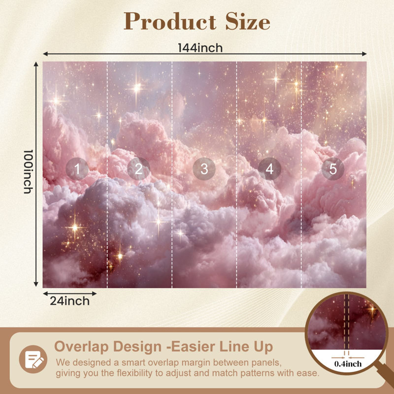 Papier peint autocollant Boho Clouds, L 144 po x l 100 po