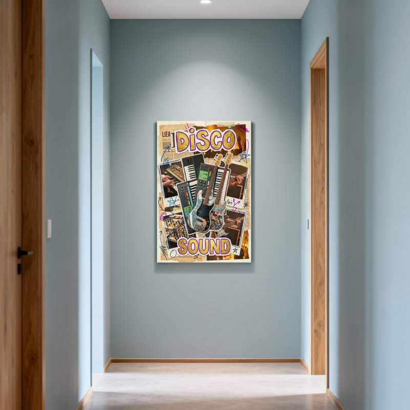 Mode, disco, instruments de musique, collage, art, H 24 po x l 16 po