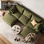 Canapé 3 places en lin vert avec 2 poufs, ensemble de canapés modulaires rembourrés