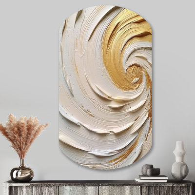 Or éternel tourbillon IV - spirale abstraite, impression sur métal cylindrique, art mural asymétrique moderne en métal