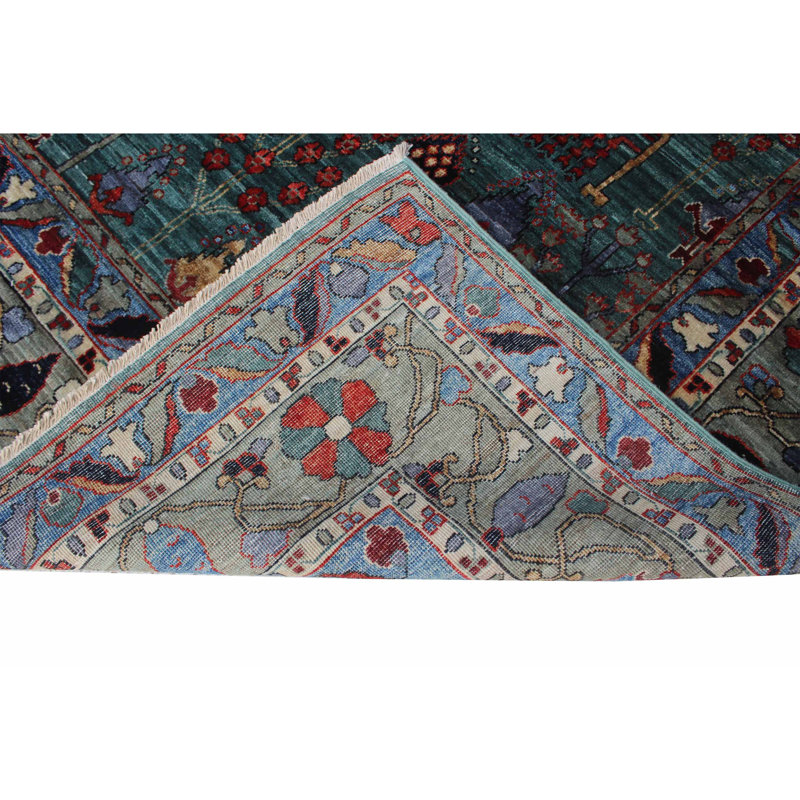 Tapis unique vert, rouge et bleu de 8 pi 11 po x 12 pi