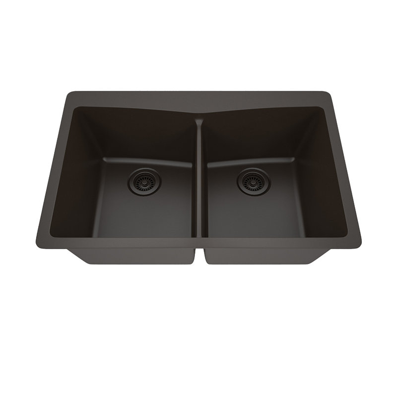 33" x 22" Platinum Quartz Kitchen Sink, Double Bowl Sink, Drop-in Sink, Undermount Sink, Granite Kitchen Sink, Mocha