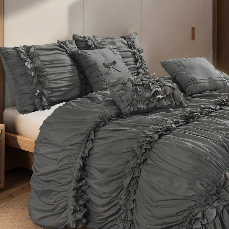 Farmhouse / Country Polyester Comforter, King Comforter + 6 Additional Pieces, Gray