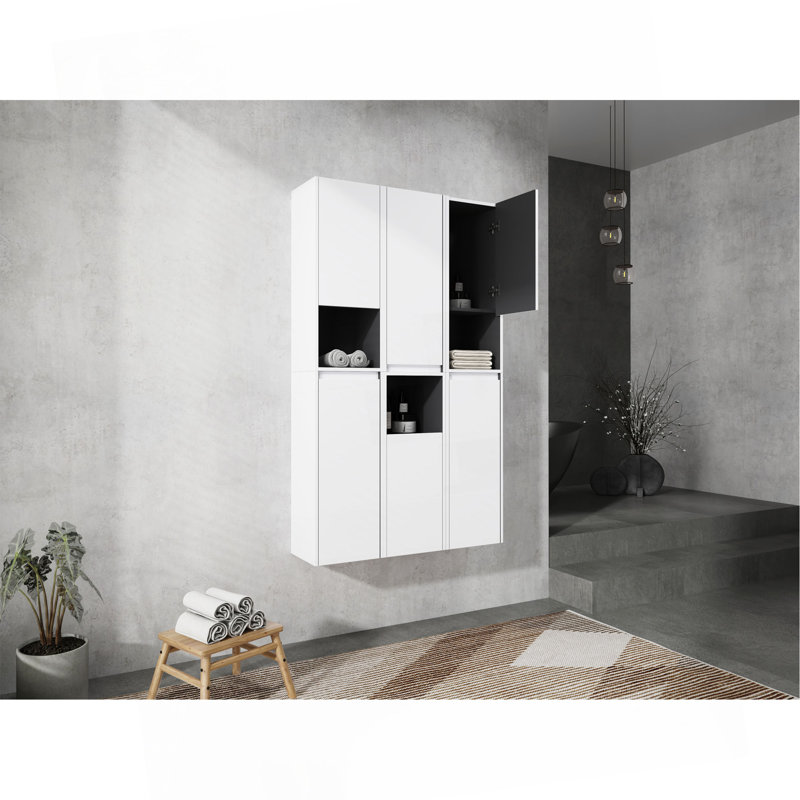 12" Bathroom Side Cabinet,6-Soft Close Doors,Float Mounting Design