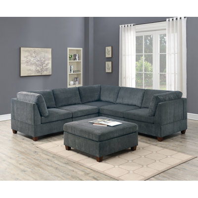 Living Room Furniture Chenille Modular Sectional 6Pc Set Corner Sectional Modern Couch 3X Corner Wedge 2X Armless Chairs And 1X Ottoman Plywood