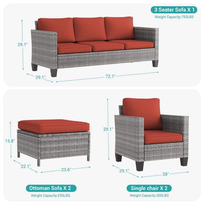 Pallua 5 - Person Patio Conversation Set, Brick Red, Gray