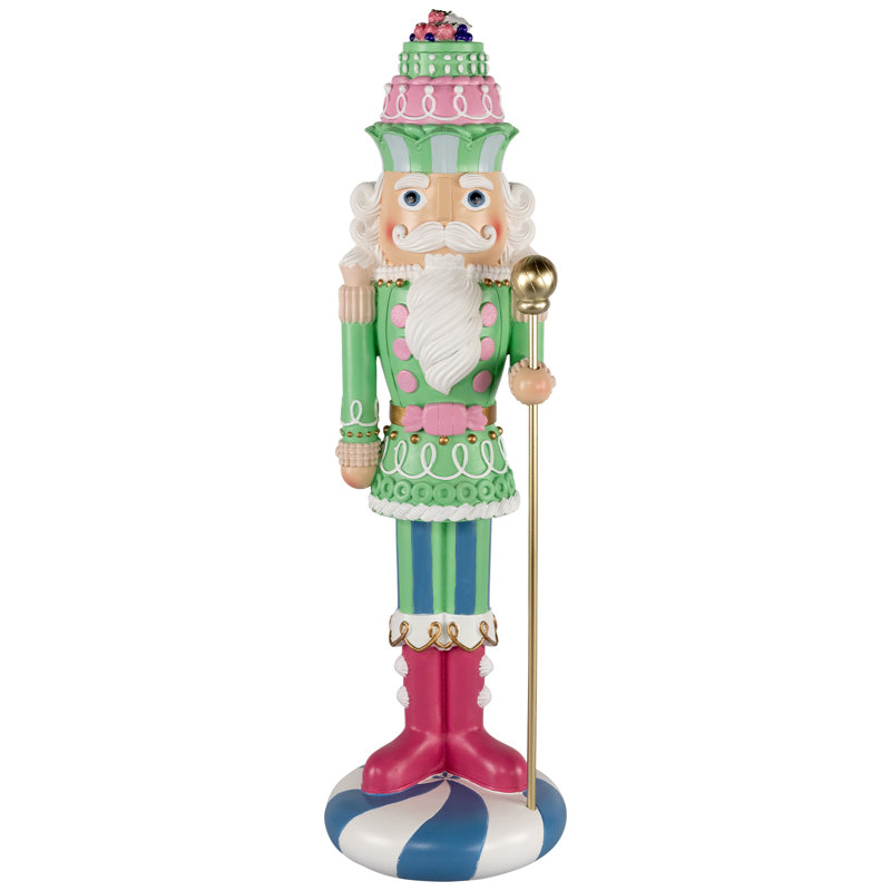 Pastel Candy Nutcracker King Christmas Figure, 21.75" H x 6.5" W x 6.5" D, Green