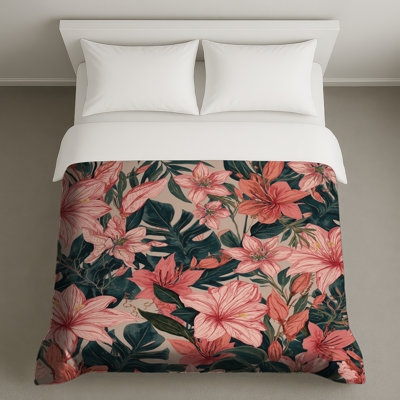 Housses de couette roses fleurs tropicales