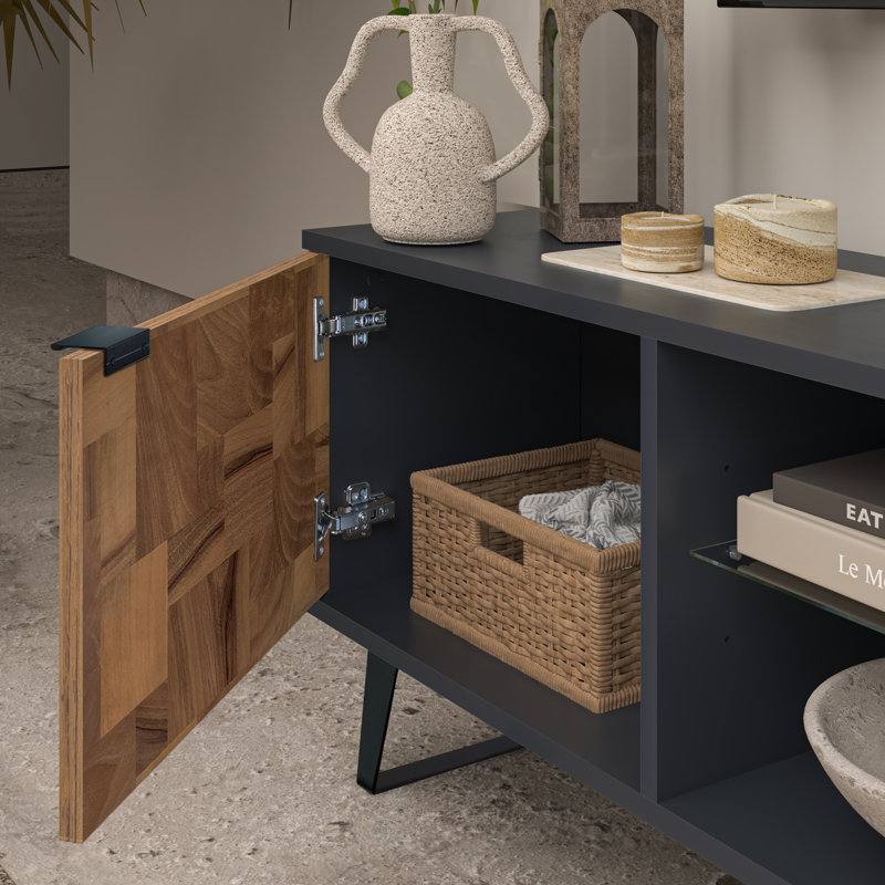 Meuble télé 71 po pour téléviseur de 80 po ou moins Kaamilya, Bois patchwork / gris