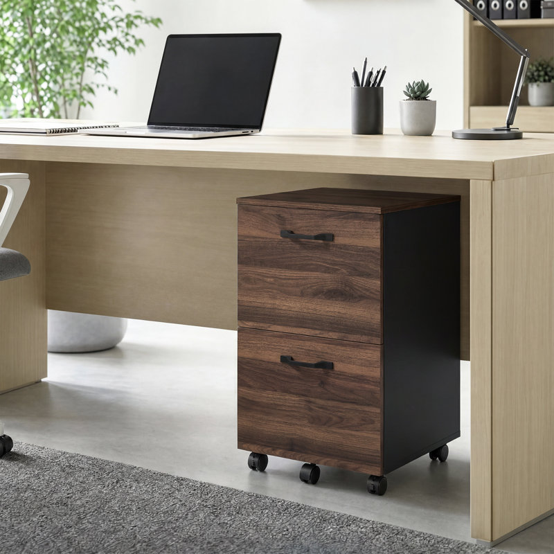 Cambrie 16.7" W 2-Drawer Mobile Vertical Filing Cabinet, Natural Walnut/Black