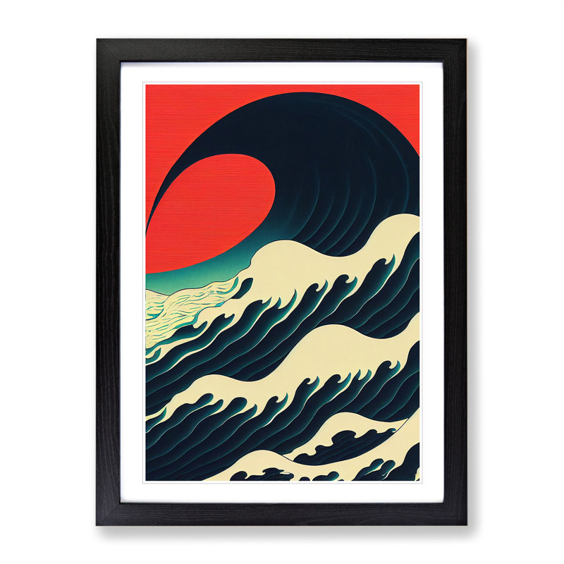 Modern Japanese Wave No.1 - Framed Print, Black, 64cm H x 46cm W x 2cm D