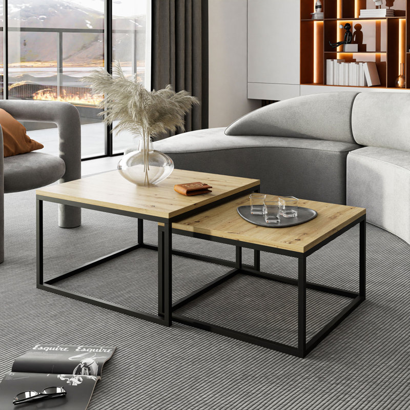 Couchtisch Ahlers, 42cm H x 70cm L x 70cm W, Artisan Oak/Black