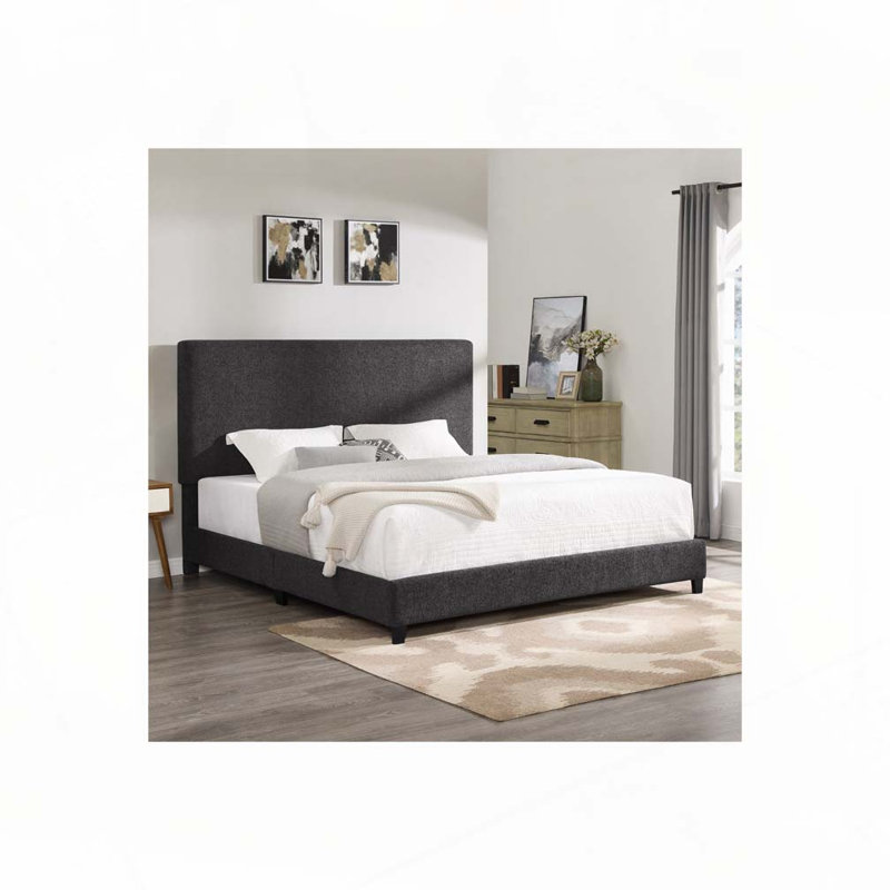 Lit plateforme tapissier Boucle, Gris, Très grand lit