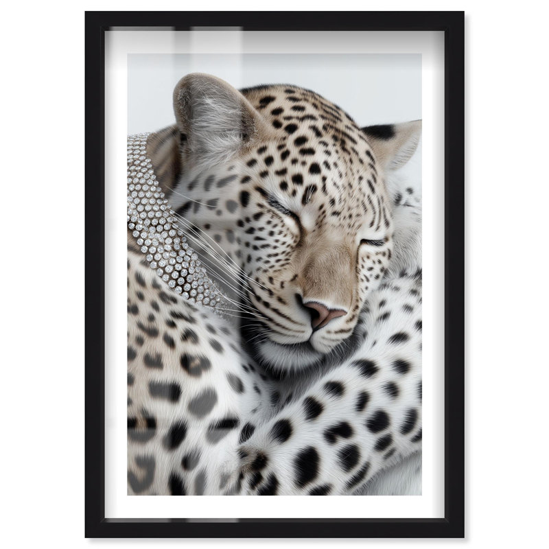 Décoration murale fantaisie Sleeping Leopard Shadowbox par Notoriart, cadre noir, 30 x 45, H 46 po x l 31 po, Structure noire
