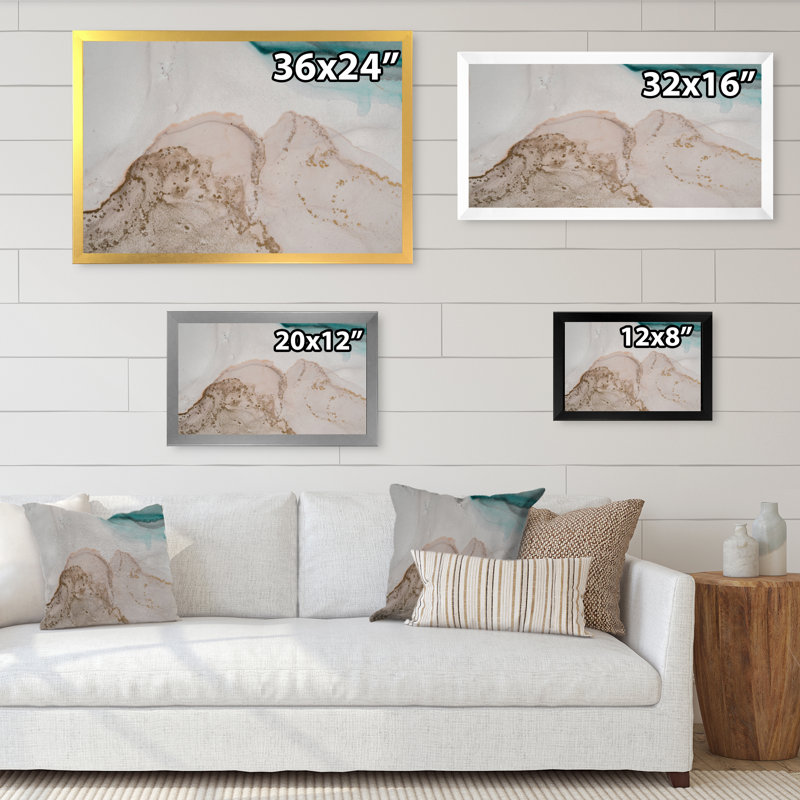 Reproduction d'art sur toile de luxe avec turquoise marbré, H 24 po x l 36 po x P 1 po, Cadre photo noir