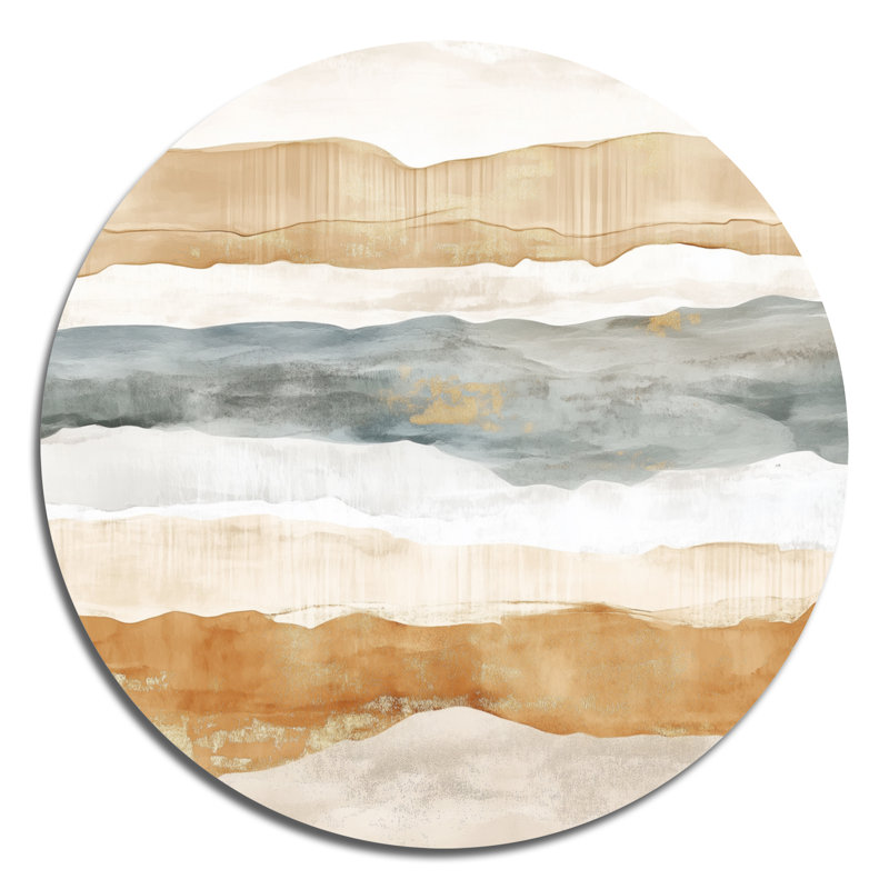 Horizon tropical blanc et or à la plage - Décoration murale ronde abstraite en métal, L 36 po x H 36 po