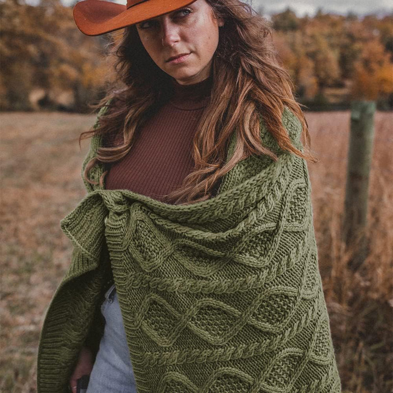 Jeté en laine torsadée, Vert sauge