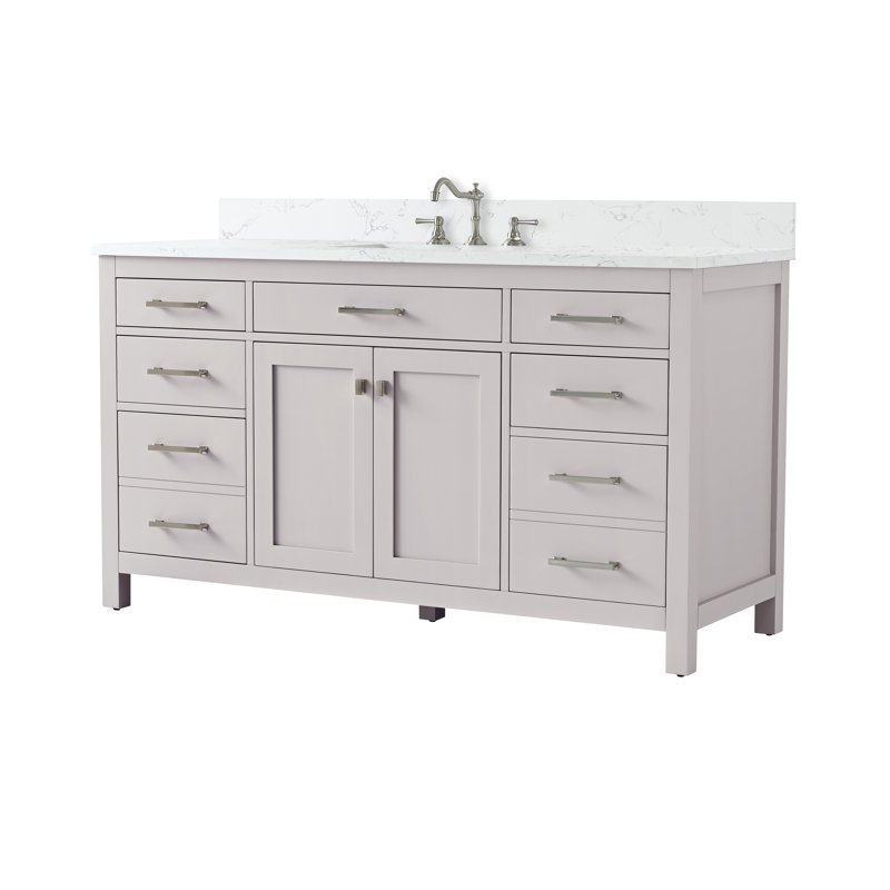 Ensemble de meuble-lavabo simple 60 po Ajhane, Taupe / nickel brossé