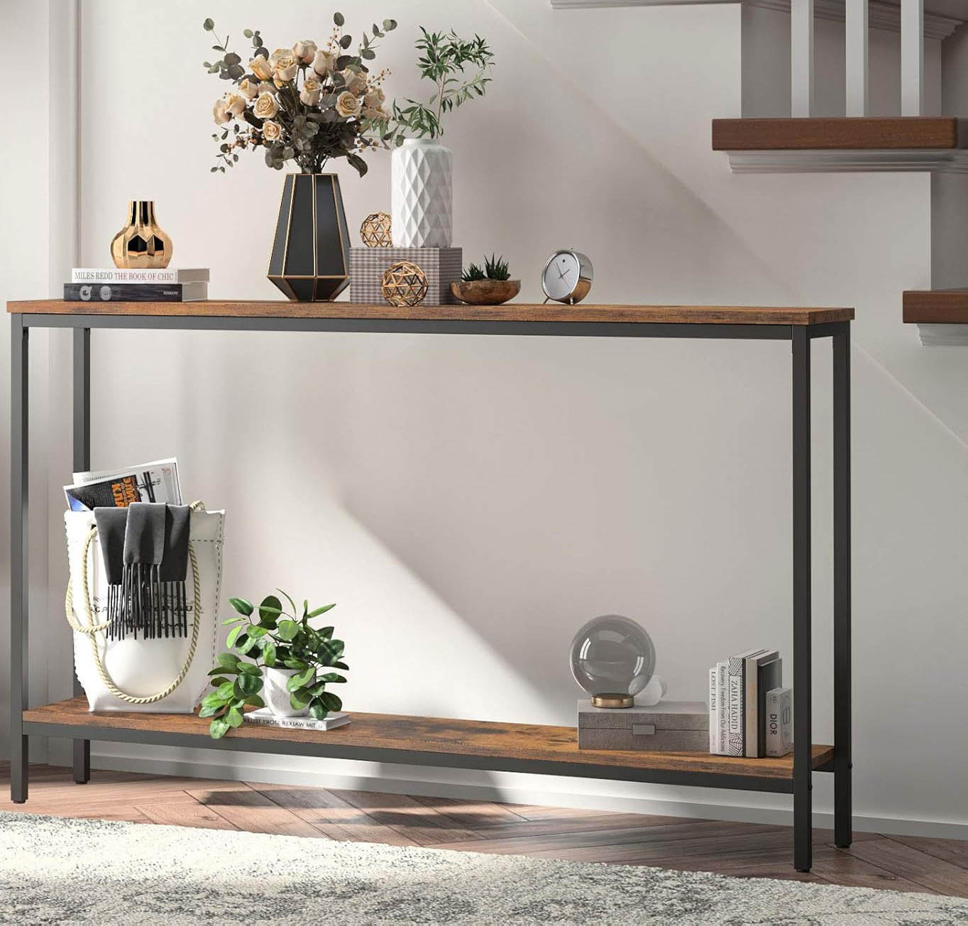 Trent Austin Design Slim Industrial Console Table With Shelf For ...