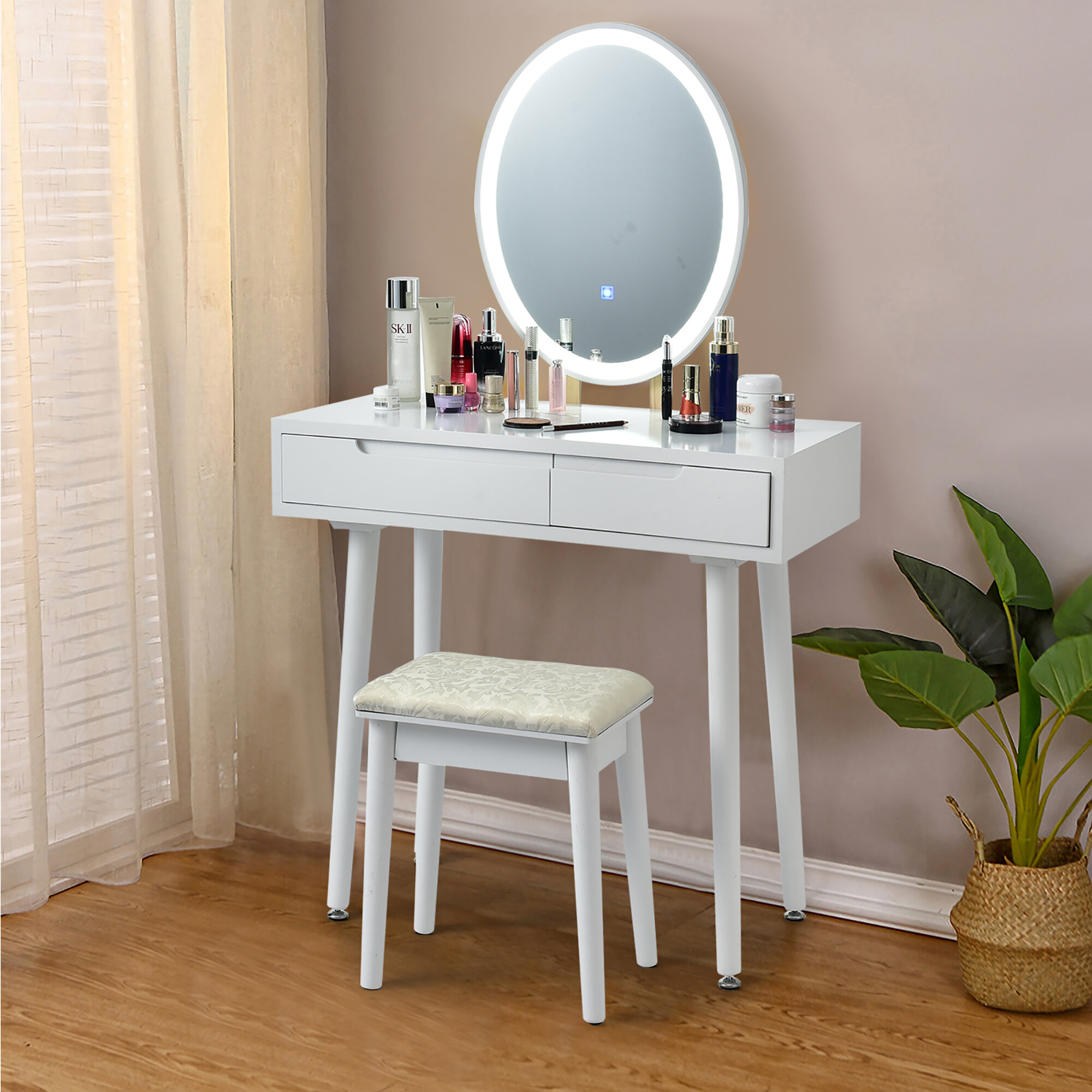 Wade Logan® Leicester Vanity Table Set with Adjustable Brightness Mirror  and Cushioned Stool & Reviews - Wayfair Canada