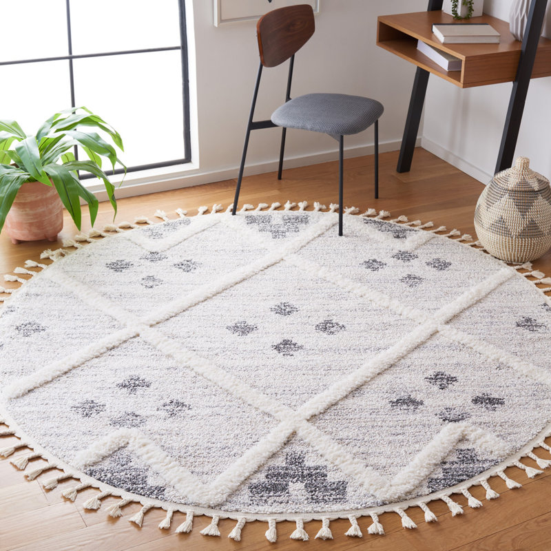 Tapis à poils longs Jeanaya Performance, Rond 6 pi 7 po