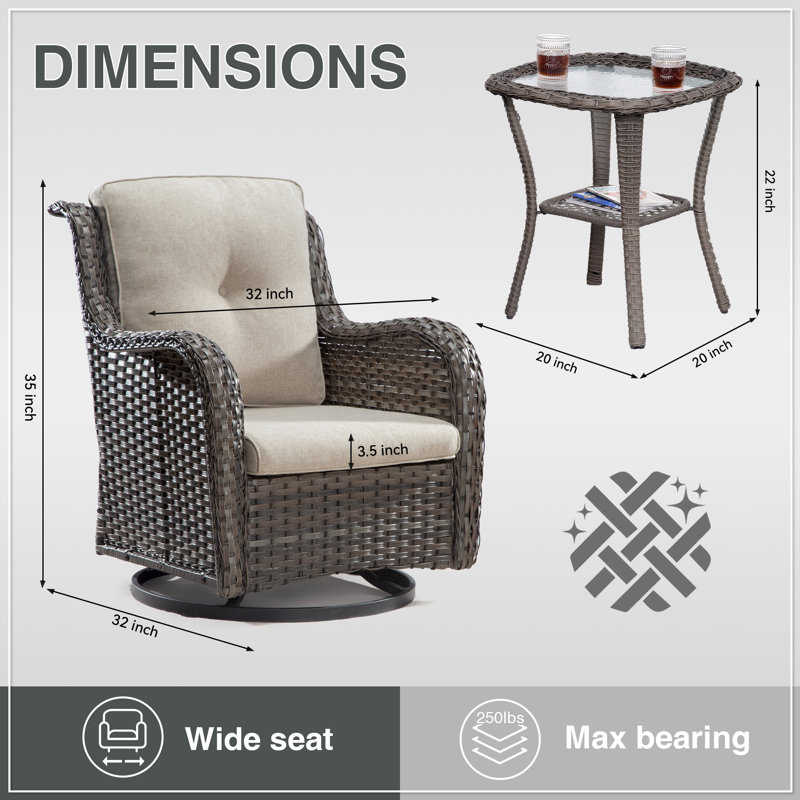Blalock Wicker 2 - Person Patio Conversation Set with Cushions, Beige