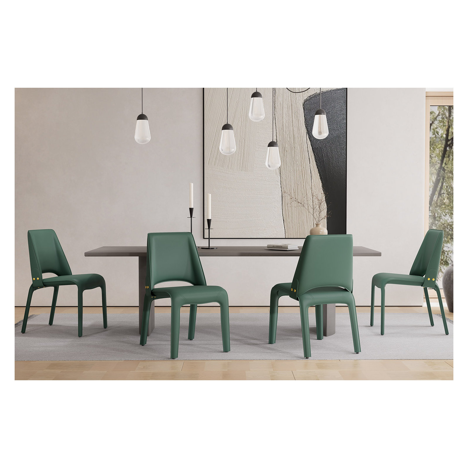 Vannes Vegan Leather Dining Chair, Green, 4, Minimal Assembly Needed