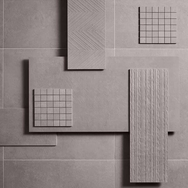 Stoneside Chevron 12x36 Textured Matte Ceramic Tile, Pearl Gray