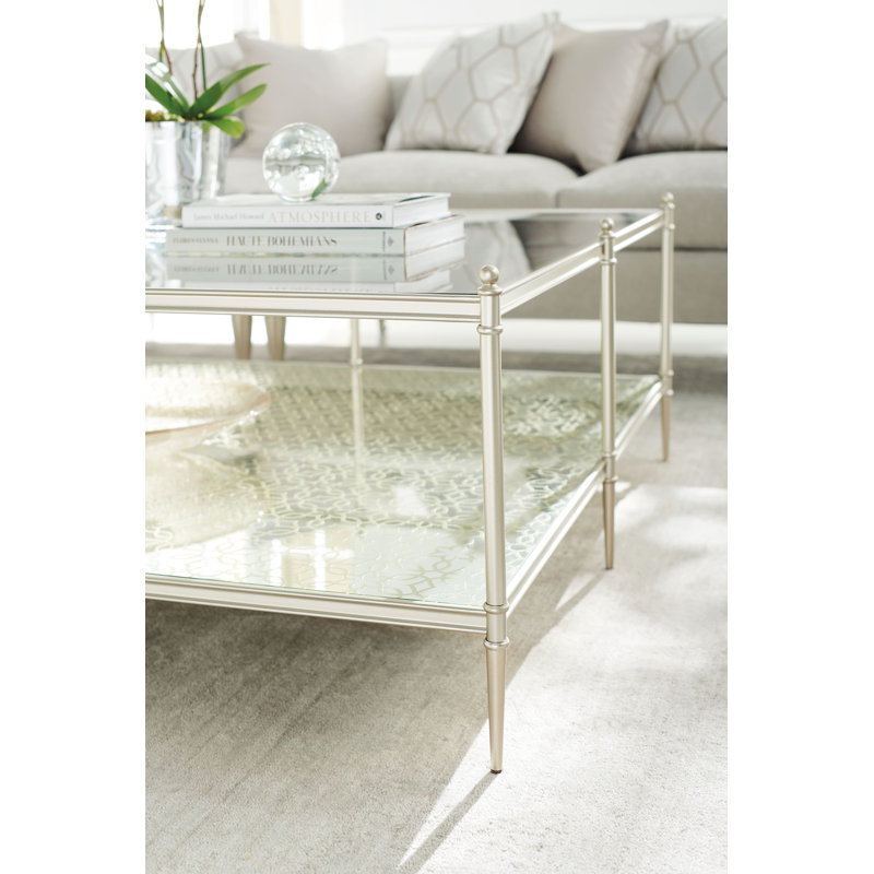 Gold Metal and Glass Square Cocktail Table